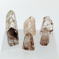 Thumbnail for Three Rutilated Quartz Mini Towers on a white surface - Product #LV2446