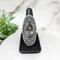 Thumbnail for Rutilated Quartz Sz. 12 Shield Ring #LV4463 featuring a silver ring with a large oval stone