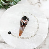 Thumbnail for Large brown and black quartz stone with silver chain, Sardonyx 1.7-1.8’ Pendulum #LV4456