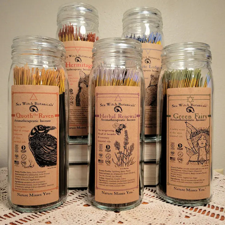 Sea Witch Botanicals Bulk Incense Sticks #Q229 jars filled with matchsticks