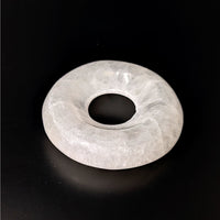 Thumbnail for White quartz ring displayed on black surface with Selenite 2.4’ Sphere Stand #LV4134