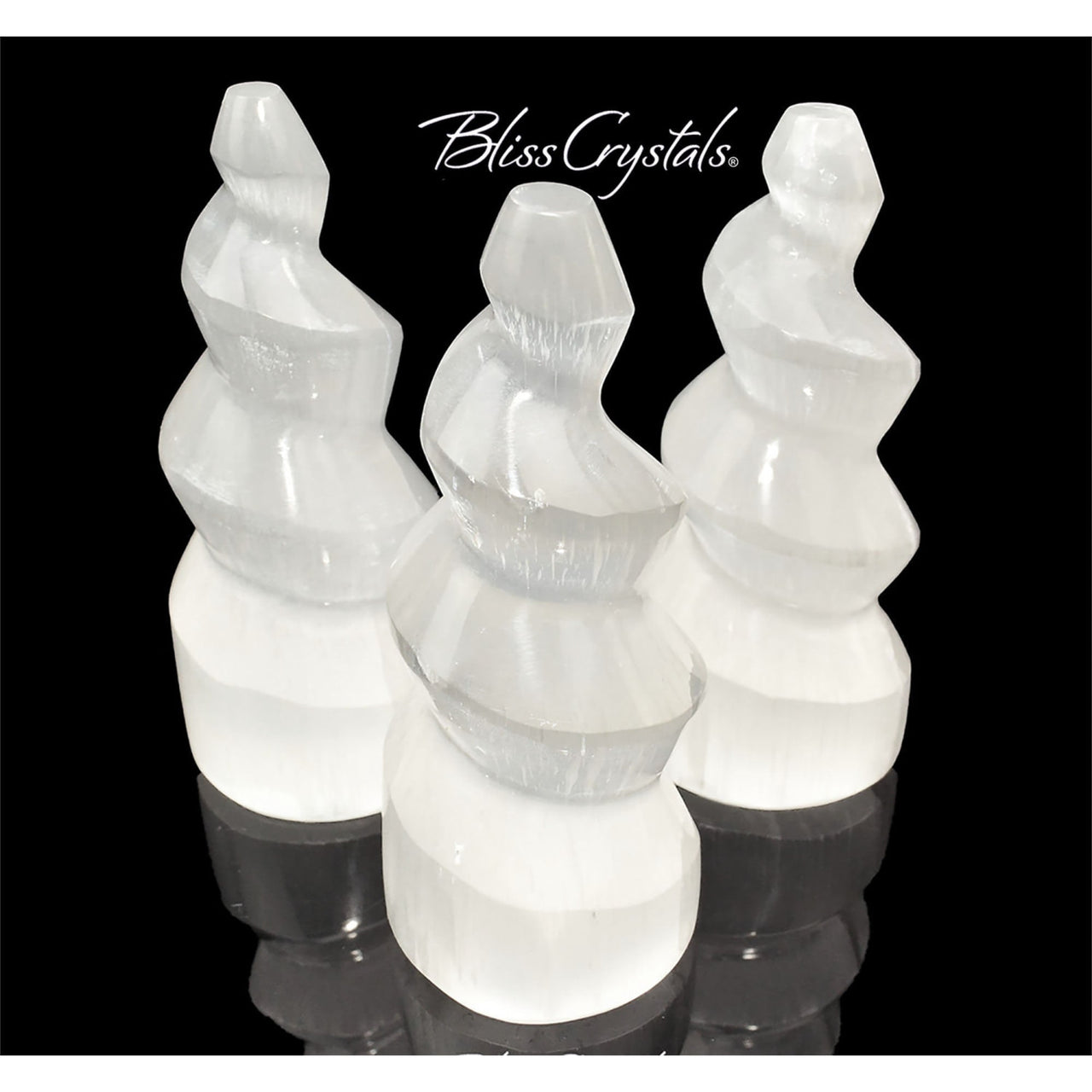 1 SELENITE Tower 4 Spiral Design Carved #SK7869 - $12