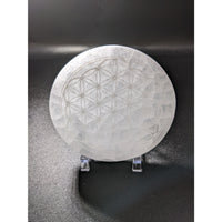 Thumbnail for Selenite etched flower lamp on Selenite Etched Flower of Life Round Charging Plate #SK7585