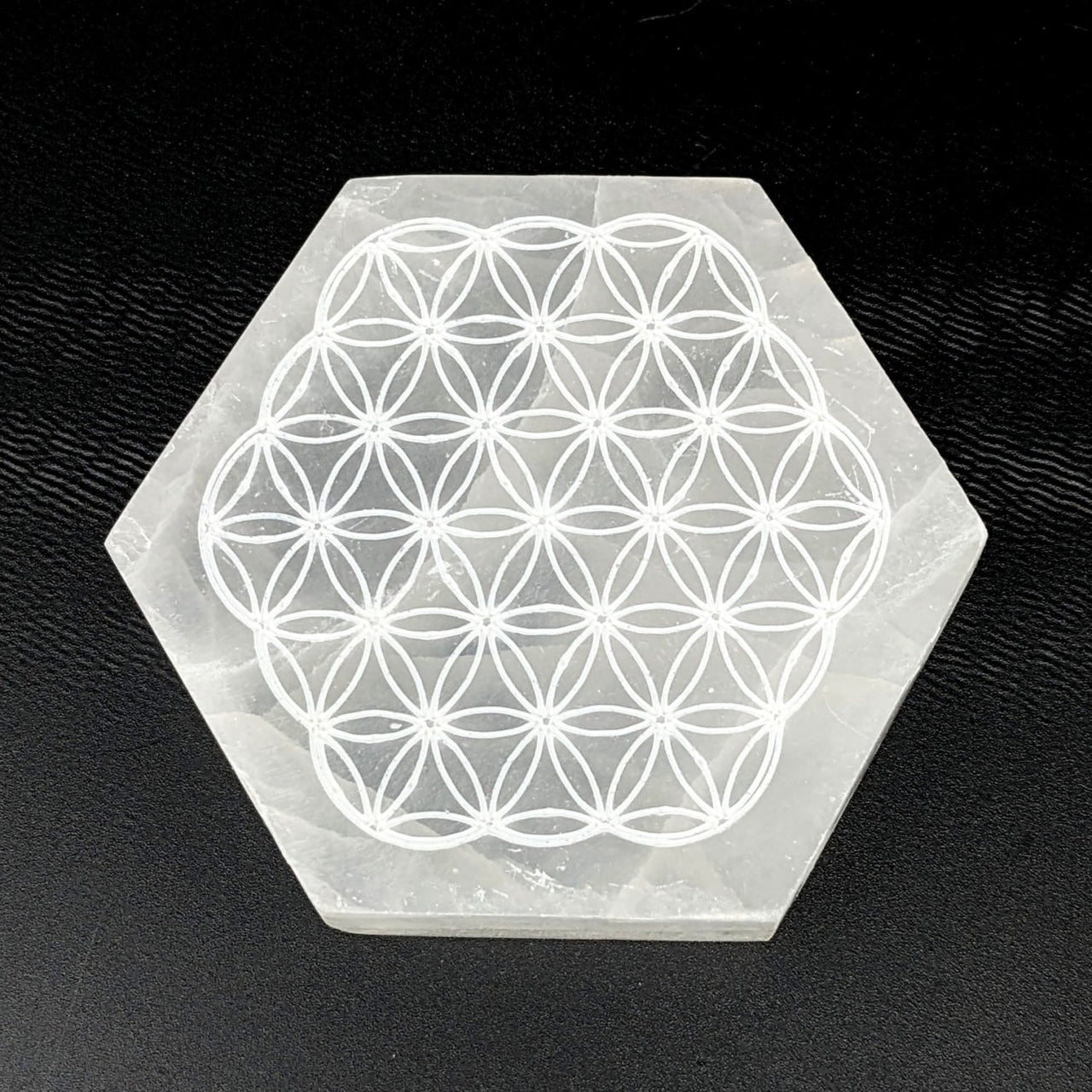 Clear Quartz Flower of Life Hexagon Plate - Selenite, 3.4’, Product #SK9631