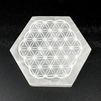 Thumbnail for Clear Quartz Flower of Life Hexagon Plate - Selenite, 3.4’, Product #SK9631