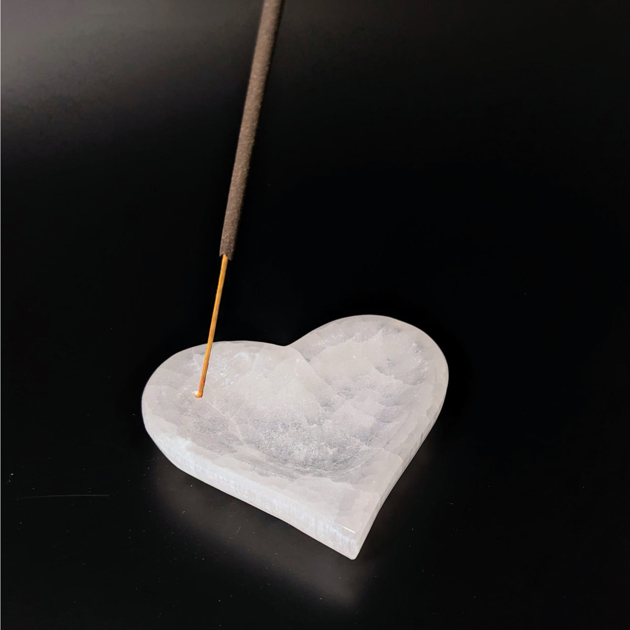 Selenite Heart 3.3’ Incense Holder Bowl LV4130 with heart-shaped ice and stick detail