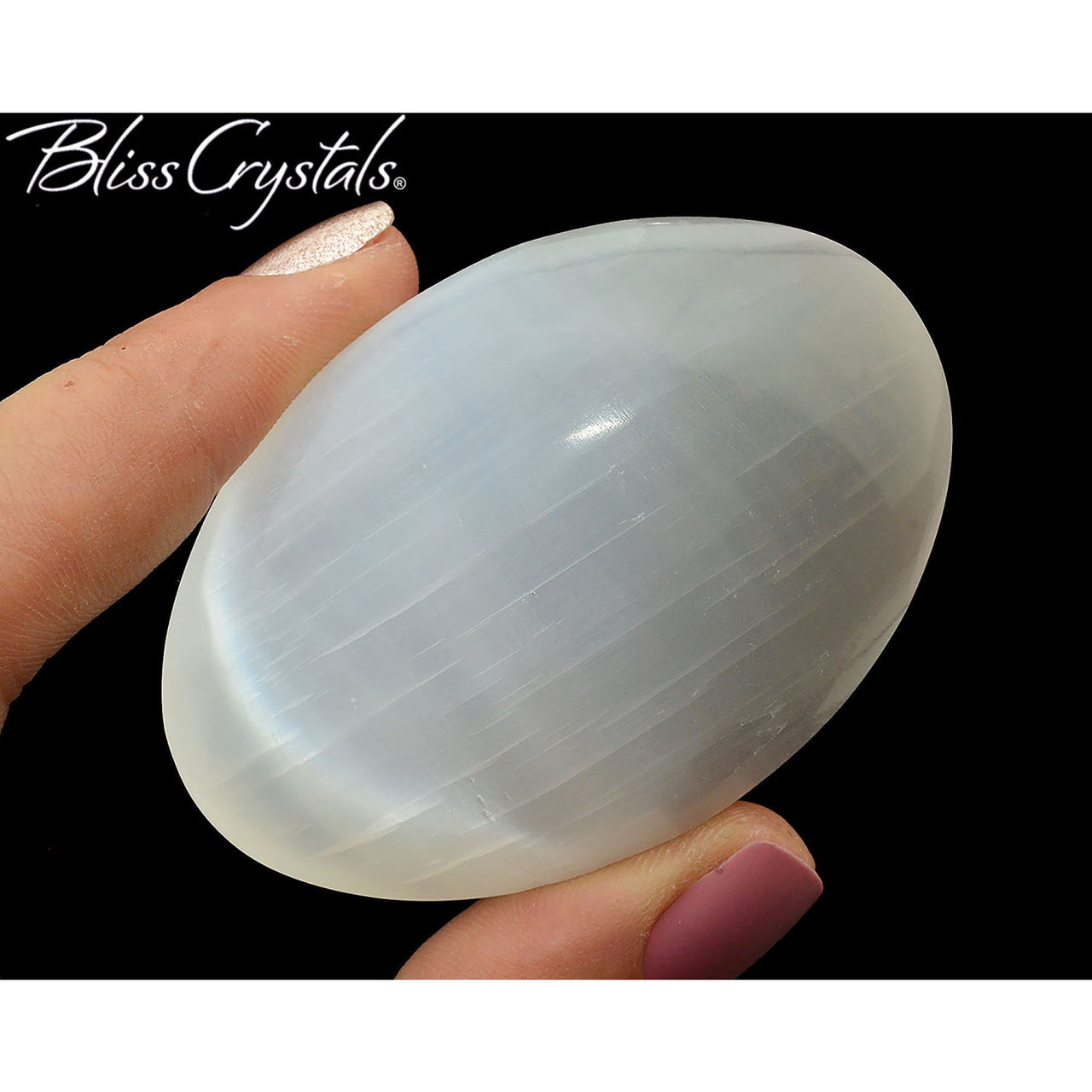 SELENITE Large Oval Palm Stone Moonglow Polished 2.4 for 