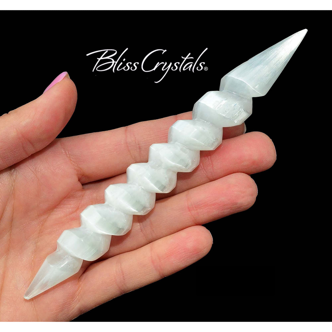 1 SELENITE WAND Spiral Double Terminated Design Crystal 