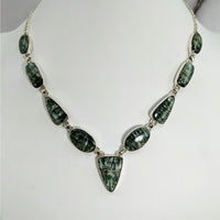 Thumbnail for Seraphinite 18’ S.S. 9 Stone Necklace #LV3908 with green and white stones for elegant fashion