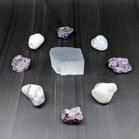 Thumbnail for White and purple stone among crystals from Set of Stones for Sacred Crystal Grid for Restful Sleep