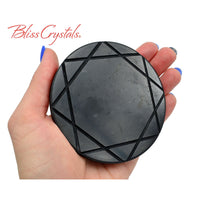 Thumbnail for 1 SHUNGITE Round Plate w/ 8 point Star Carving Polished 