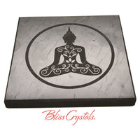 Thumbnail for 1 SHUNGITE Square Plate w/ Buddha etched Polished Altar 