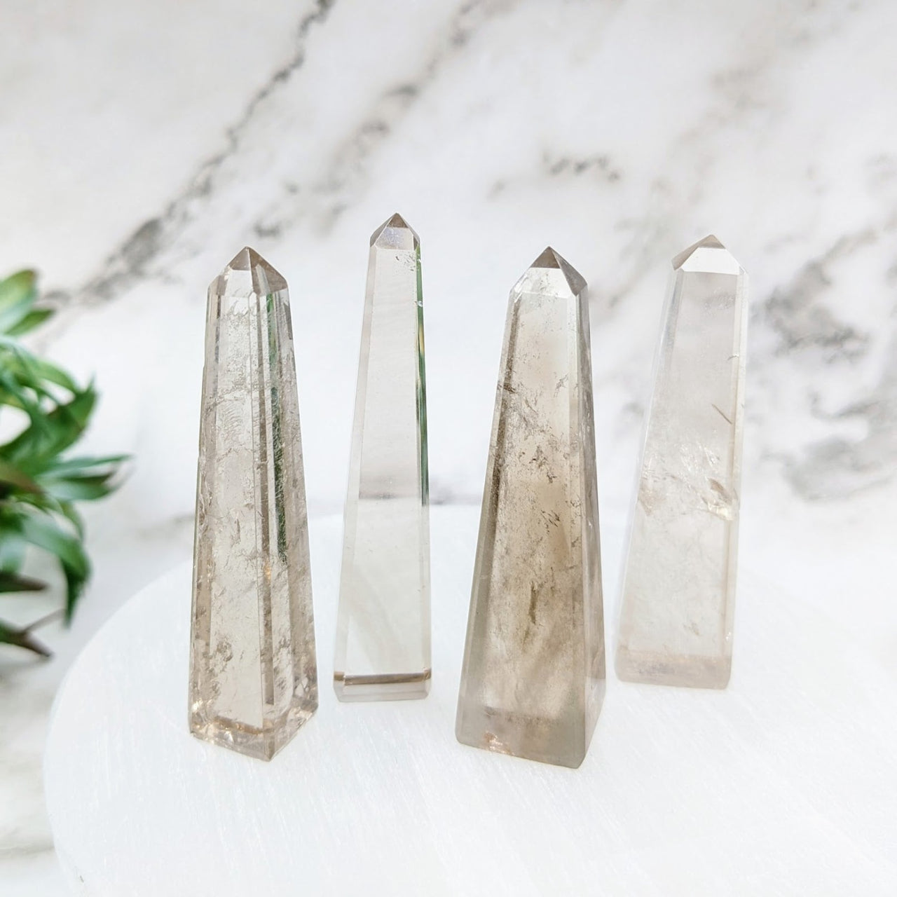 Smoky Quartz Obelisk Towers on Marble - Three Point Sculptures #LV4218 for Sale