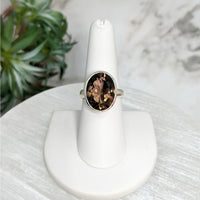 Thumbnail for Smoky Quartz Faceted Oval Ring #LV5101 - Gold ring with a brown flower design