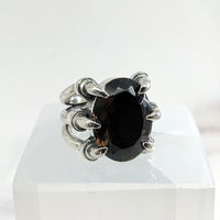 Thumbnail for Smoky Quartz Jumbo S.S. Claw Ring Sz. 7.5 displayed on a white box with a black diamond