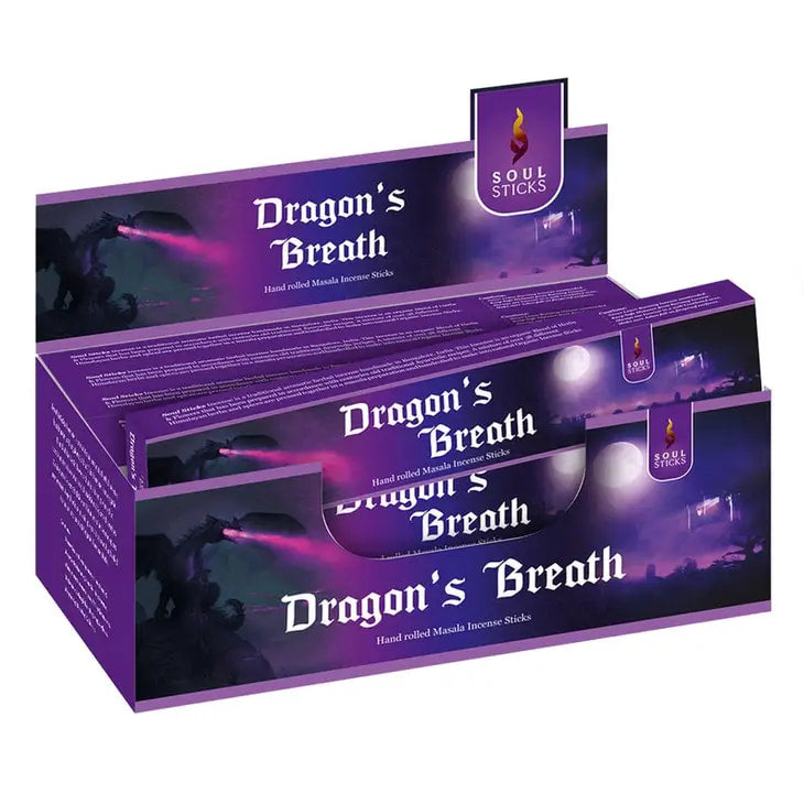 Close up of two Dragon Breath Soul Sticks Natural Incense boxes near toothpaste