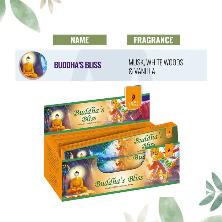 Box of Buda Bliss incenses in Soul Sticks Natural Incense Stick #Q350 display