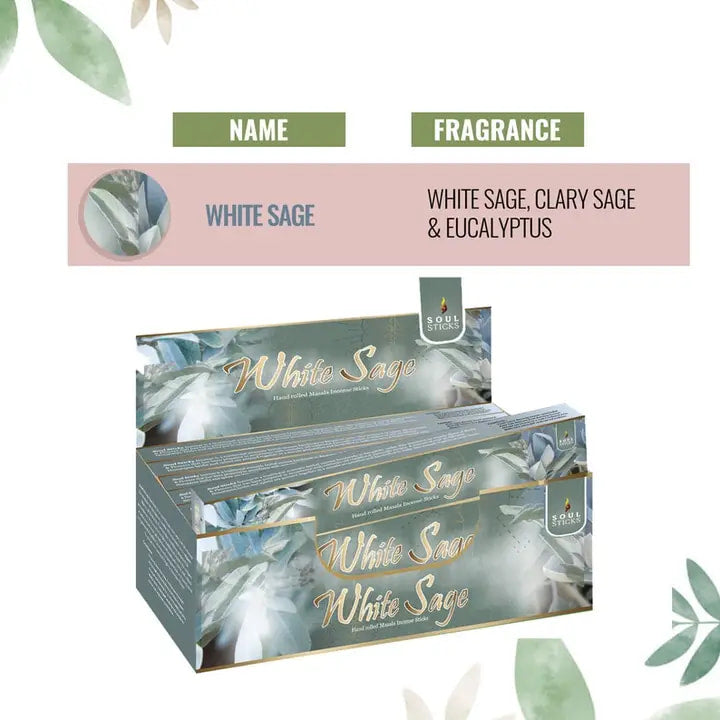 Soul Sticks Natural Incense: Box of white sage and eucalyptus soap for a soothing experience