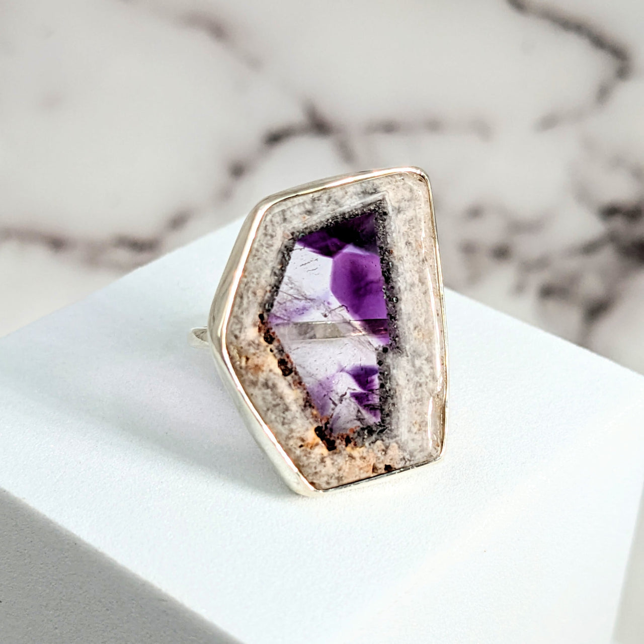 Star Amethyst Sz 7.5 SS Ring #SK9550 – Purple Stone Ring with a Gold Band