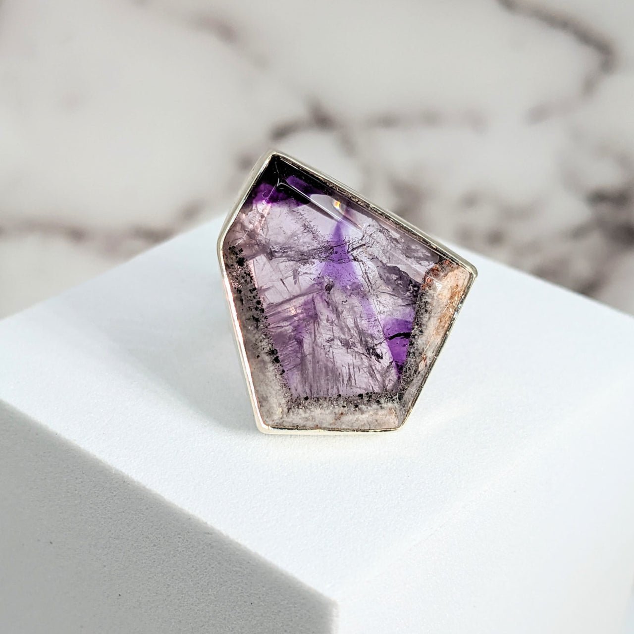 Elegant hexagon amethite ring in gold, size 7.5 from Star Amethyst collection #SK9552