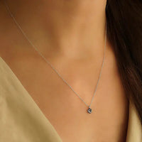 Thumbnail for Woman wearing Sterling Silver Star and Moon Necklace #J047 with black diamond