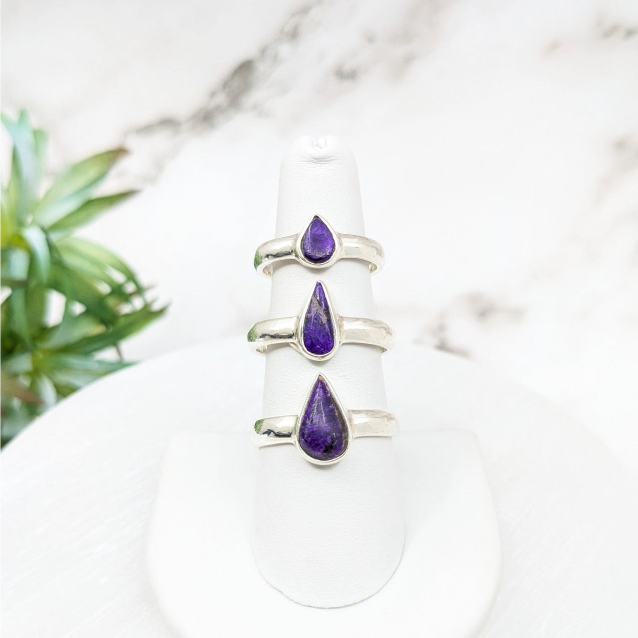 Sugilite Teardrop S.S. Ring Pick Size #LV4507 stack with purple and white gems