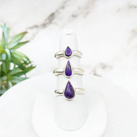 Thumbnail for Sugilite Teardrop S.S. Ring Pick Size #LV4507 stack with purple and white gems