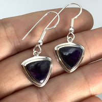 Thumbnail for Sugilte Trillion Earrings in sterling silver featuring dazzling amethite gemstones