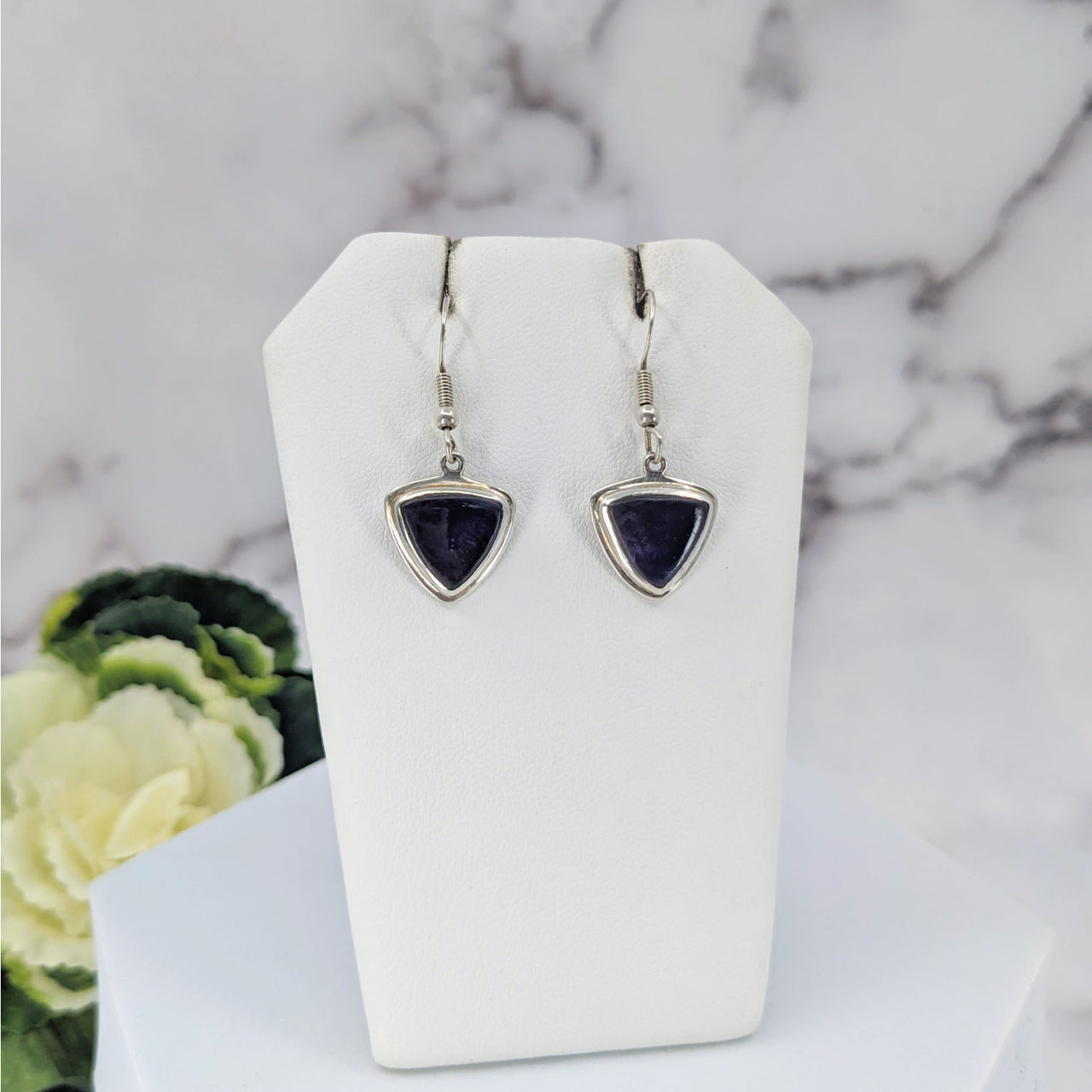 Sugilte Trillion Earrings in sterling silver with striking black triangle design #LV3414