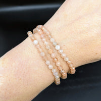 Thumbnail for Rose Quartz Sunstone 7’ Faceted 4mm Bracelet #LV1843 for Love and Healing