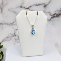 Thumbnail for Swiss Blue Topaz Faceted Sterling Silver Pendant #LV3326 on a white necklace