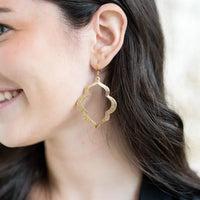 Thumbnail for Elegant woman showcasing Talia Gold Earrings #LV3824 for a stylish and sophisticated look