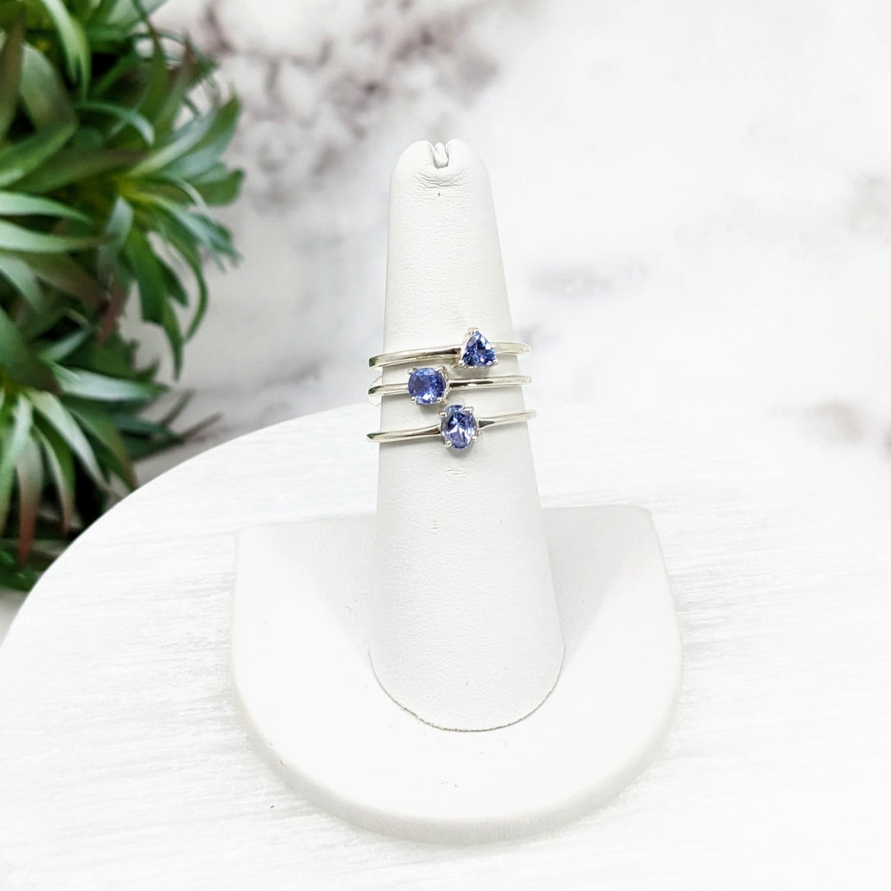 Sterling silver ring with a blue sapphire in prong setting, Tanzanite Faceted, stackable