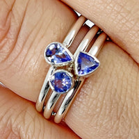 Thumbnail for 1 Tanzanite Faceted Sterling Silver Ring Dainty Stackable 