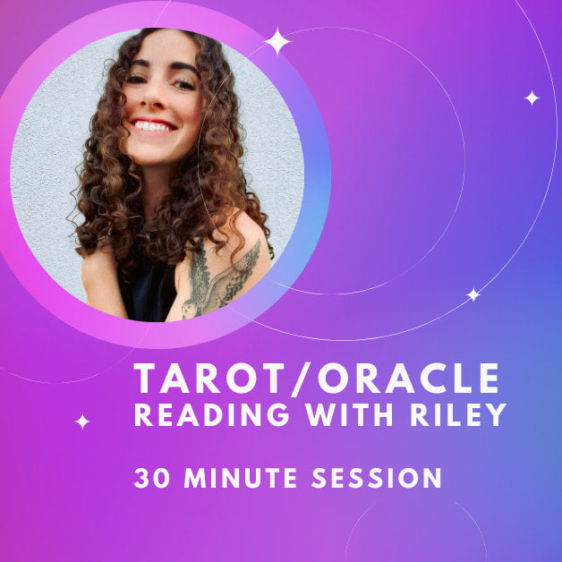 A woman with long curly hair, purple background text: ’Tar Oracle Radio’ - Life’s Questions