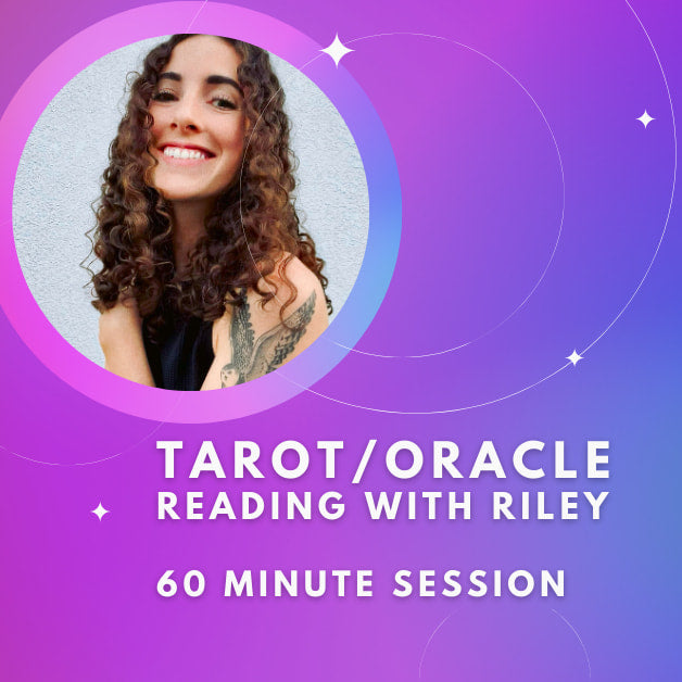 A woman with long curly hair, Tarot/Oracle Reading With Riley 60-minute session answers life’s questions