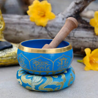 Thumbnail for Tibetan Singing Bowl & Cushion: Turquoise Blue with Wooden Stick - #LV3731