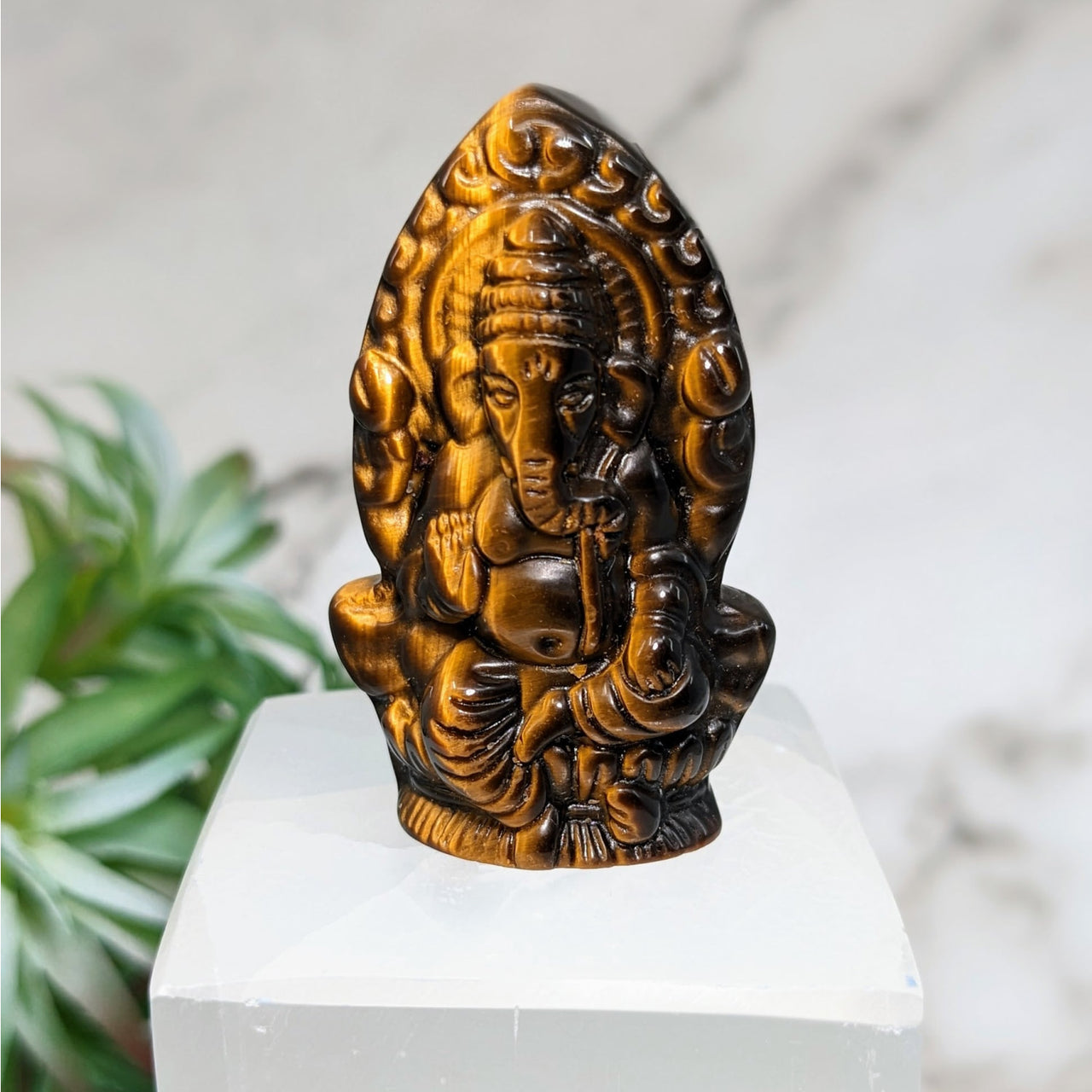 Small Tiger’s Eye Ganesh statue 1.9’ Ganesh Carving #LV4039