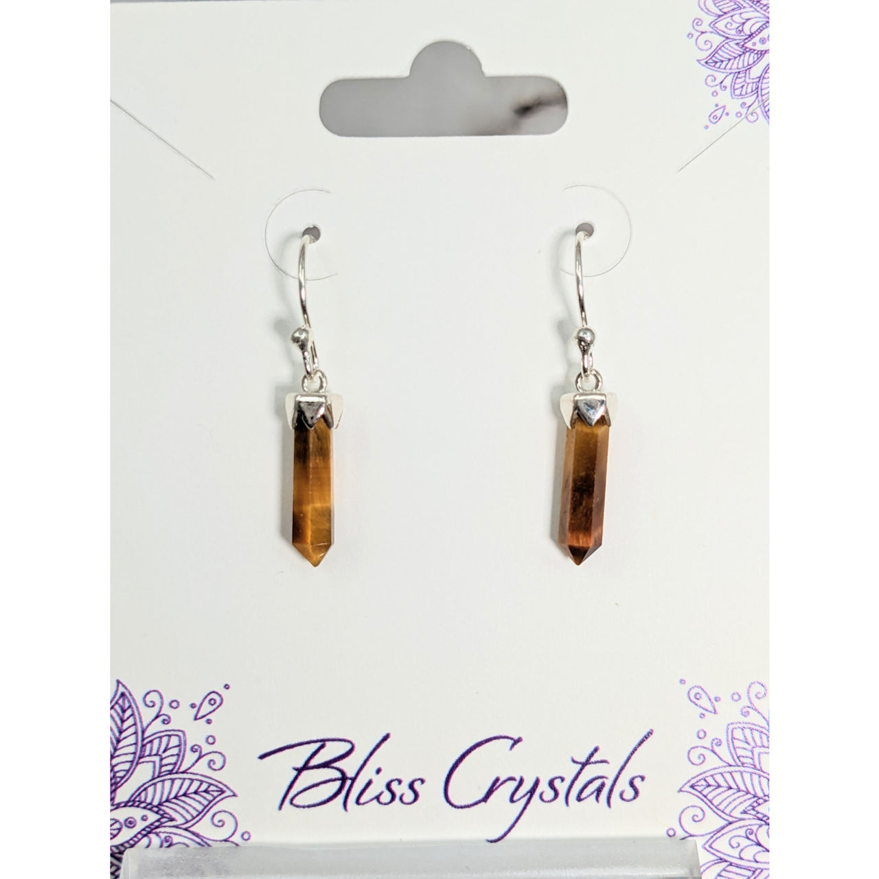 Tiger’s Eye Dainty Sterling Silver Point Earrings with Faceted Details #SK9559