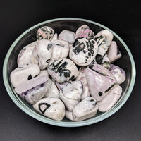 Thumbnail for A bowl of tumbled stones showcasing Tourmaline Conglomerate with Lepidolite, Green, and Pink