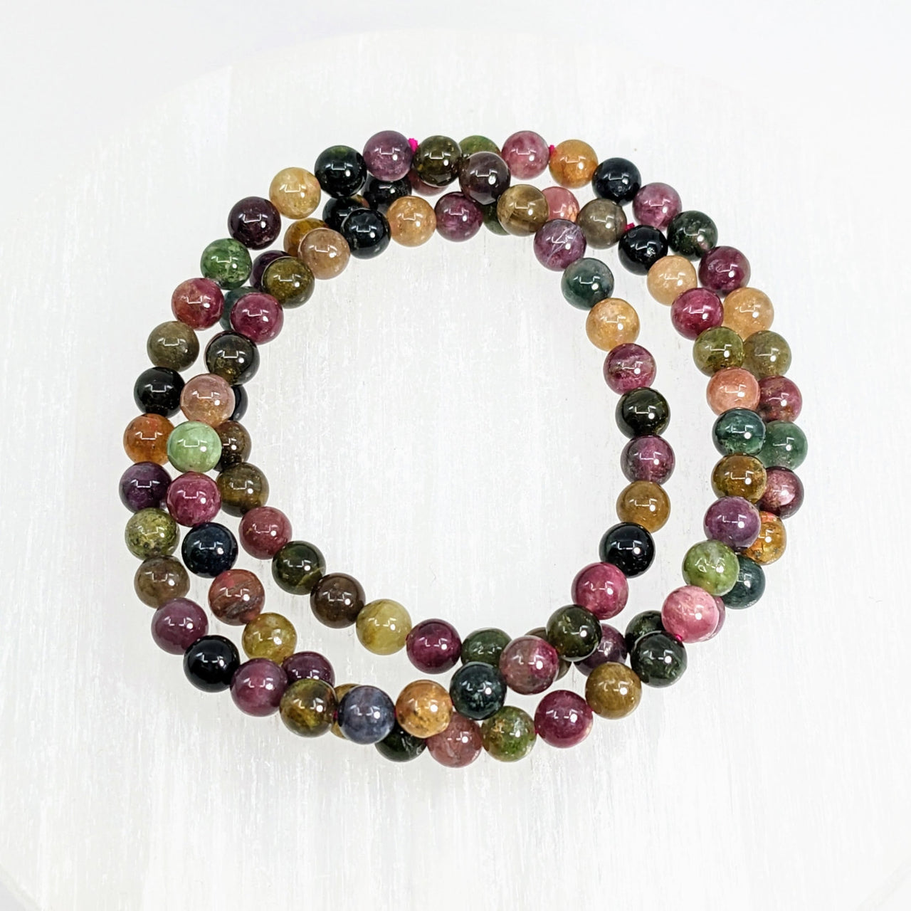 Close-up of Tourmaline Mixed 5 mm Beaded 7’ Bracelet #LV2910 with multi-colored beads