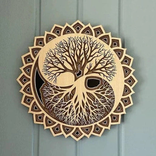 3D Sun Etched Tree of Life Wooden Wall Clock – Tree of Life Wood Wall Decor #Q306