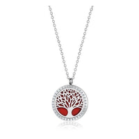 Thumbnail for Tree of Life Aromatherapy Necklace with Gift Box: Red Pendant with White Crystals #P005605