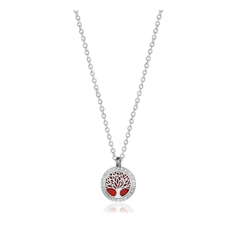 Silver Tree of Life Diffuser Necklace in Gift Box | Aromatherapy Mandala Pendant