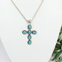 Thumbnail for Turquoise 1.5’ Cross Pendant #LV2798 on white mannequin with turquoise stones