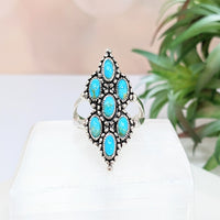 Thumbnail for Turquoise 7 Stone Ring #LV2797: Stunning ring with turquoise stones and black diamonds