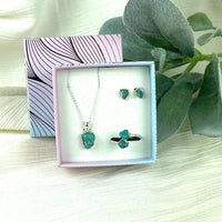 Thumbnail for Sterling silver turquoise necklace and earrings set in gift box. #J851