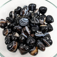 Thumbnail for Image of Tuxedo Agate Heart (7g) #SK9000 in a bowl with black and white marbles