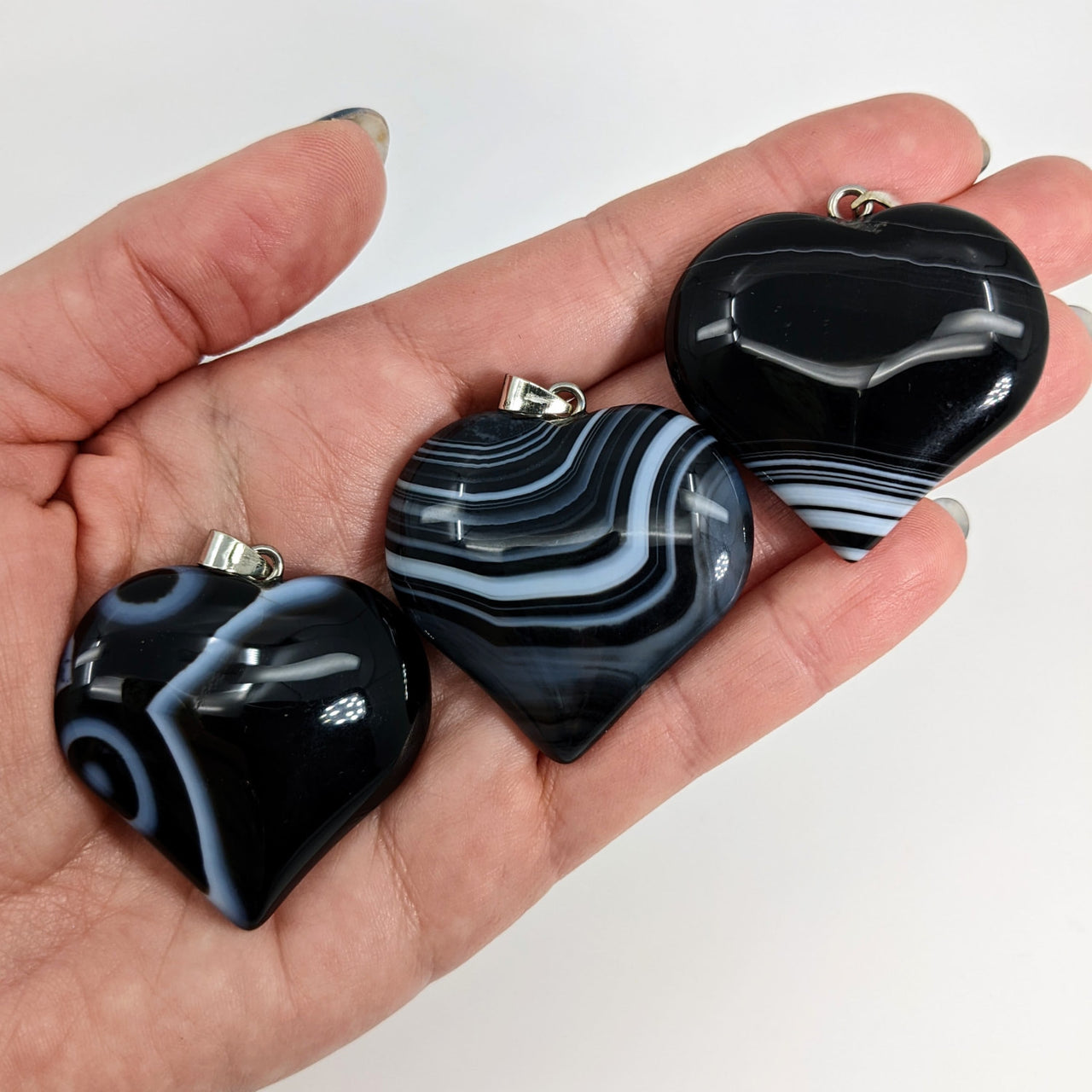 Three Tuxedo Agate Heart Pendants on hand - 27g #SK9001