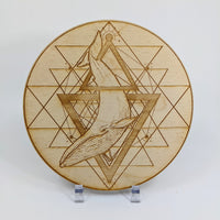 Thumbnail for Wooden plate with whale, geometric design on alder wood for crystal grid decor